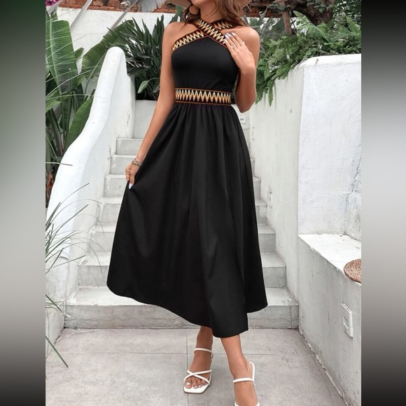 Boho chevron trim slit thigh maxi dress - Picture 4 of 6